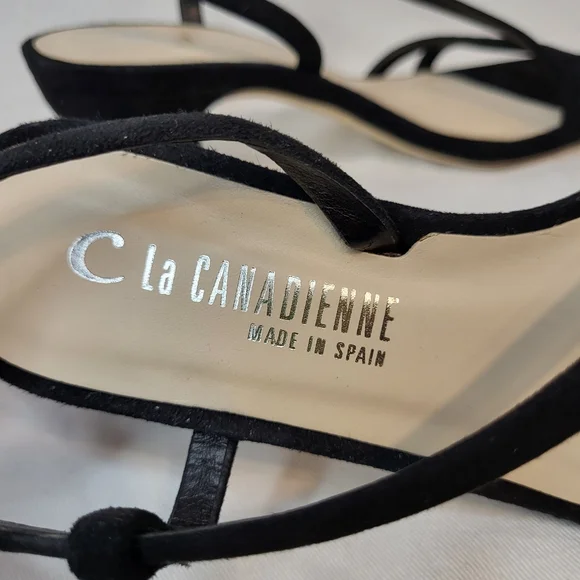 La Canadienne Pola black suede square stappy sandal 36 Stuart Weitzman soirée 35 - Picture 9 of 16